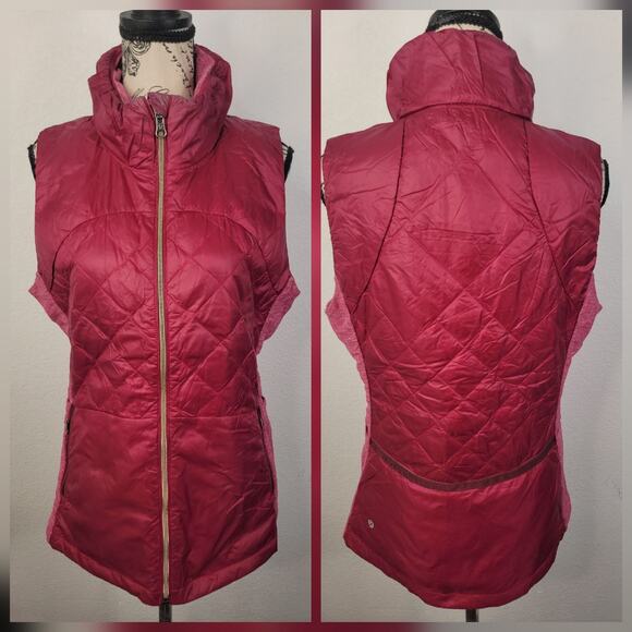 Lululemon Down For A Run Vest Berry Rumble Pink Full Zip Puffer Size 10